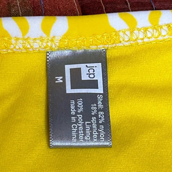 NWT JCPenny Yellow White Basket Weave Print Bikini Bottom size Medium - Picture 2 of 4